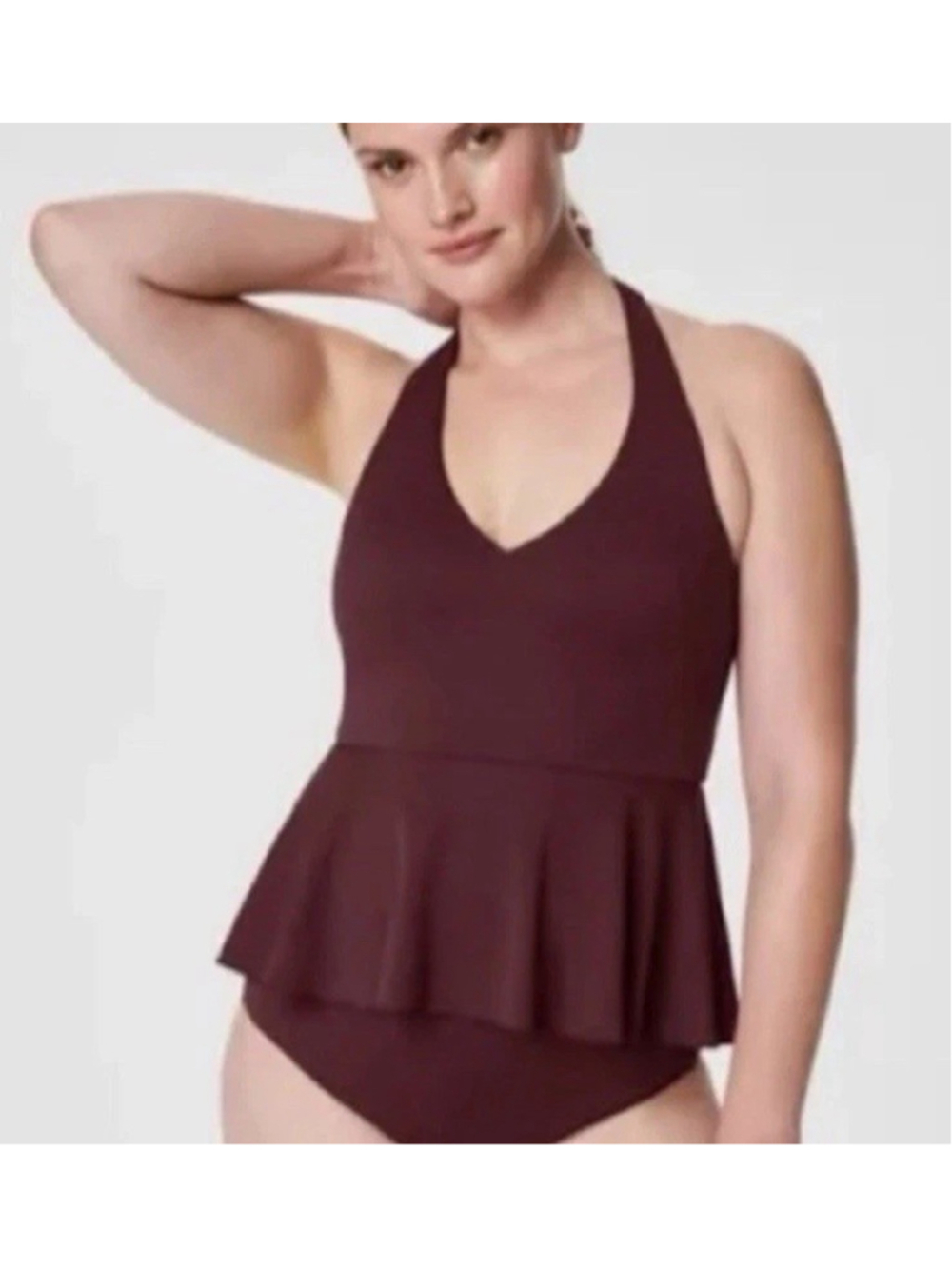 Spanx Pique Full Bust Halter Tankini Mulberry Size M Vacation Resort Beach Wear